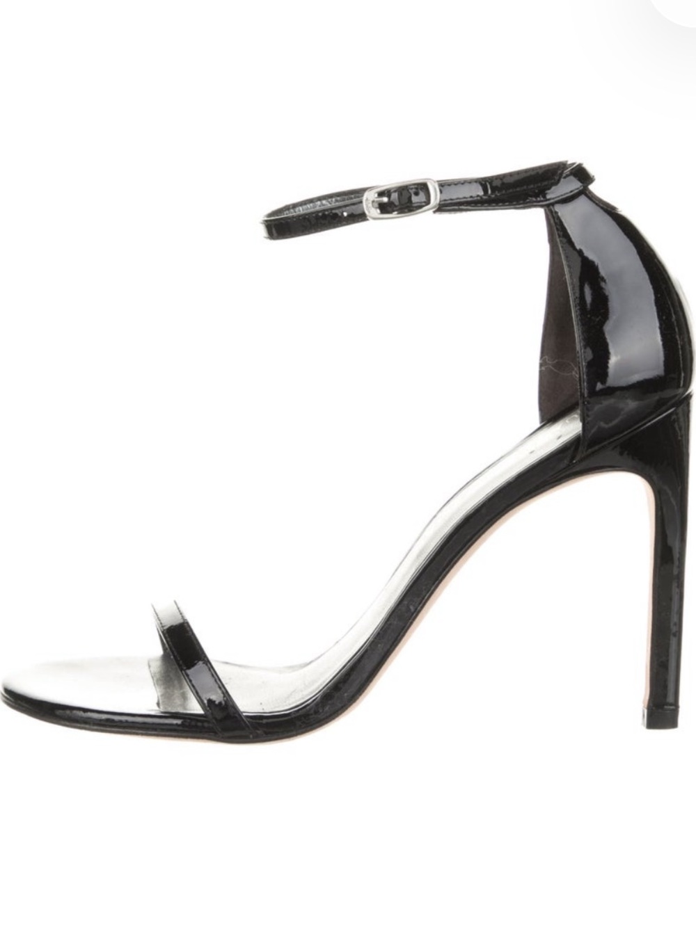 Stuart Weitzman Black Patent Leather Ankle-Strap Stiletto Sandals, Sz 7